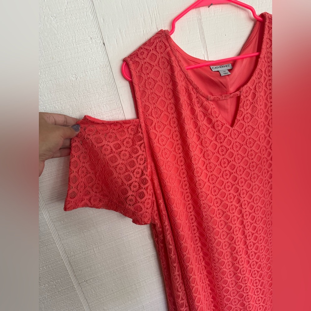 Catherines size 3x coral lace Cold Shoulder Midi Dress - Picture 2 of 6